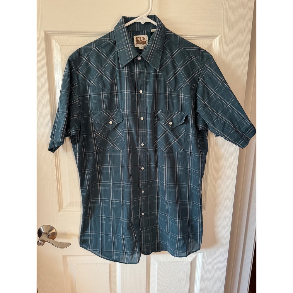 ELY Cattleman Mens Short Sleeve Plaid Western Snap Shirt Size‎ Medium
